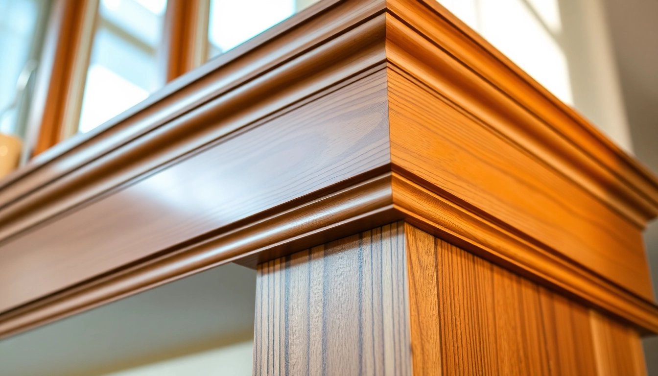Finish trim enhances room elegance; a craftsman's hands smoothly install detailed wooden moldings along baseboards for a polished look.