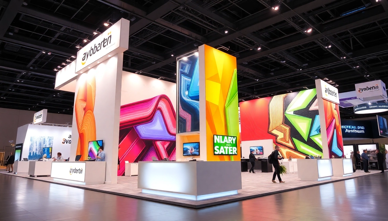 Engaging tradeshow displays set up at a busy trade show booth capturing attention and