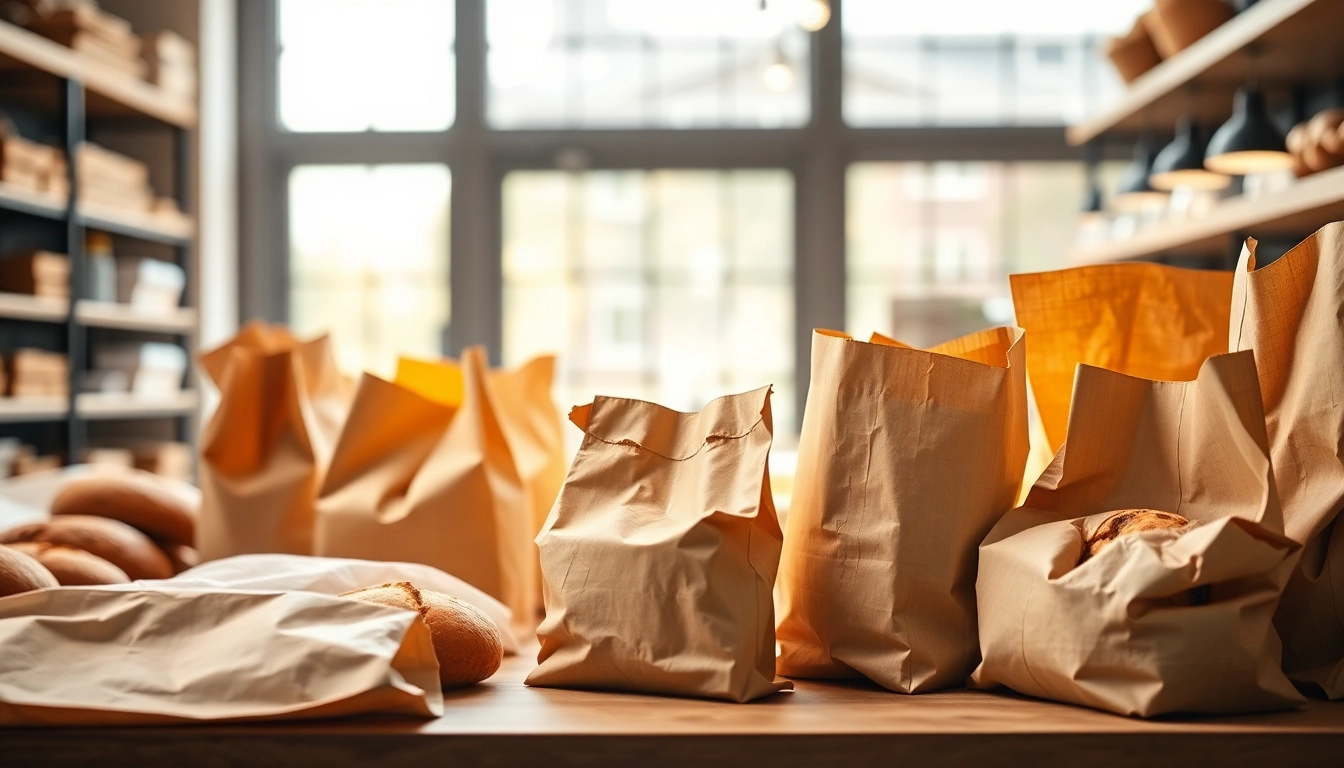 Eco-friendly torba papierowa being filled with fresh baked bread at a bakery counter