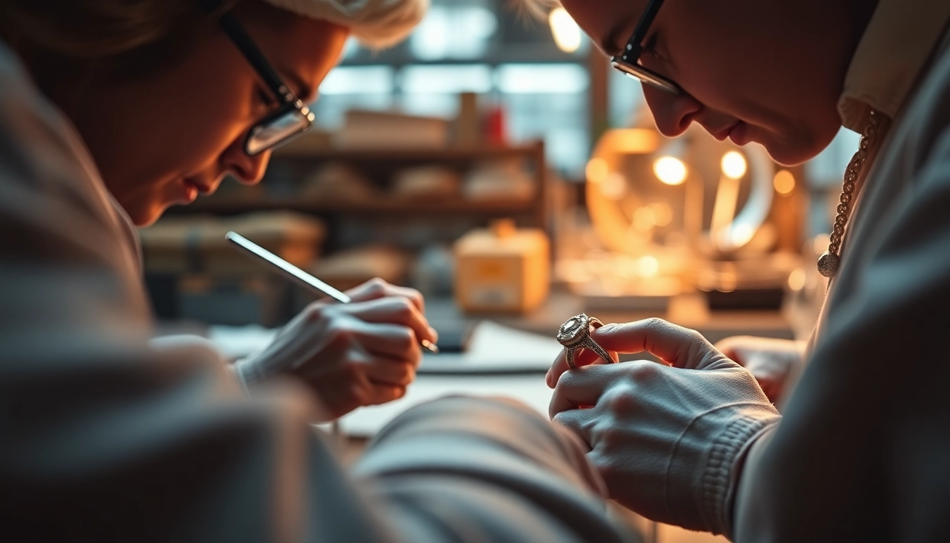 Professionals engaged in detailed engagement ring production processes in a high-quality