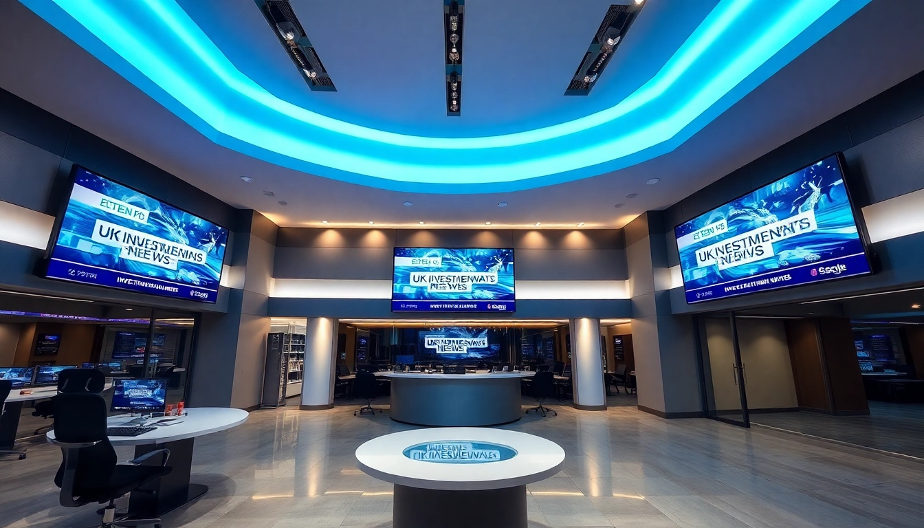 Professional financial analyst reviewing UK Investment News on digital screens in a modern