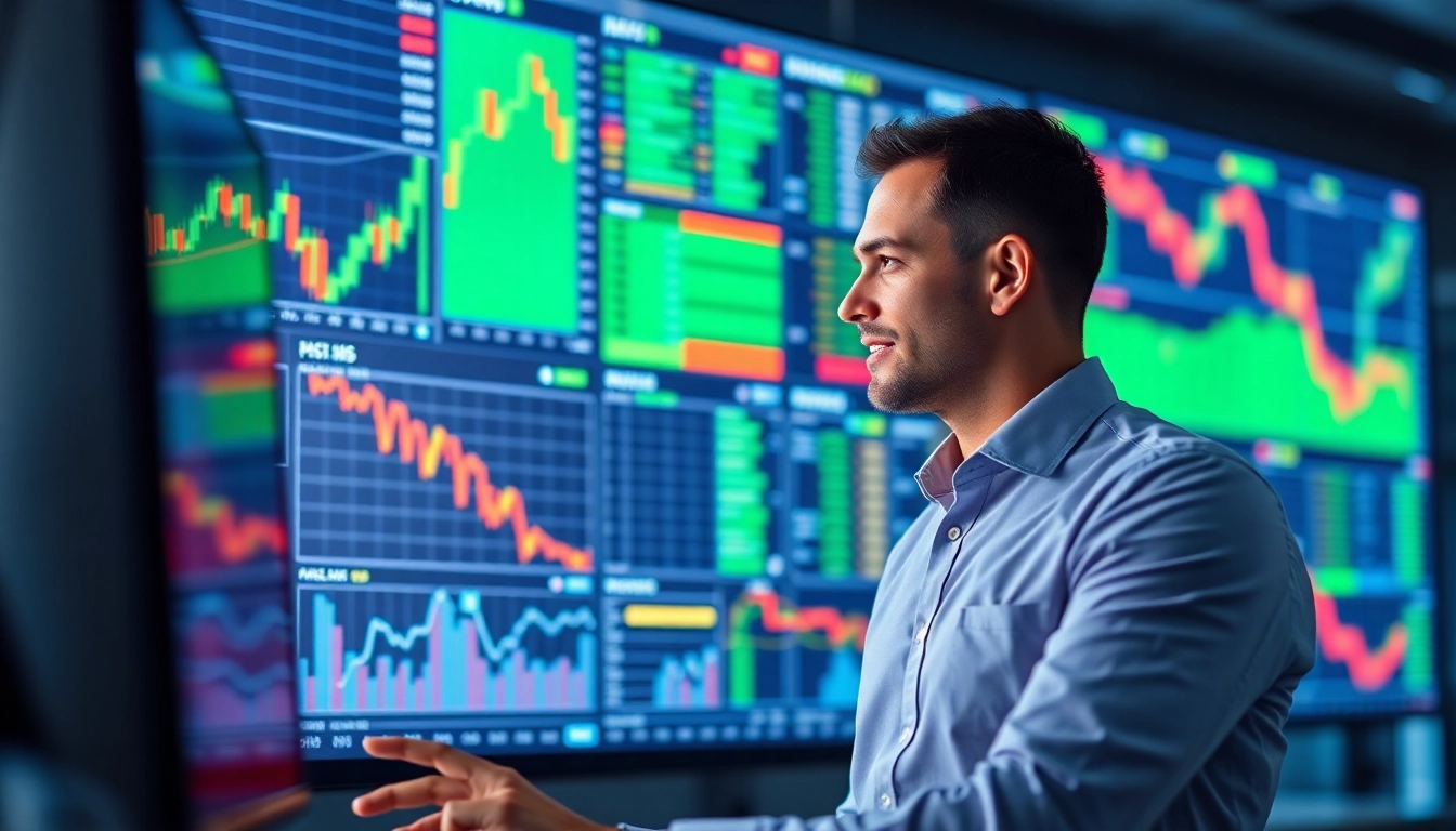 Trading view charts displaying real-time market data with a trader analyzing recent trends on a