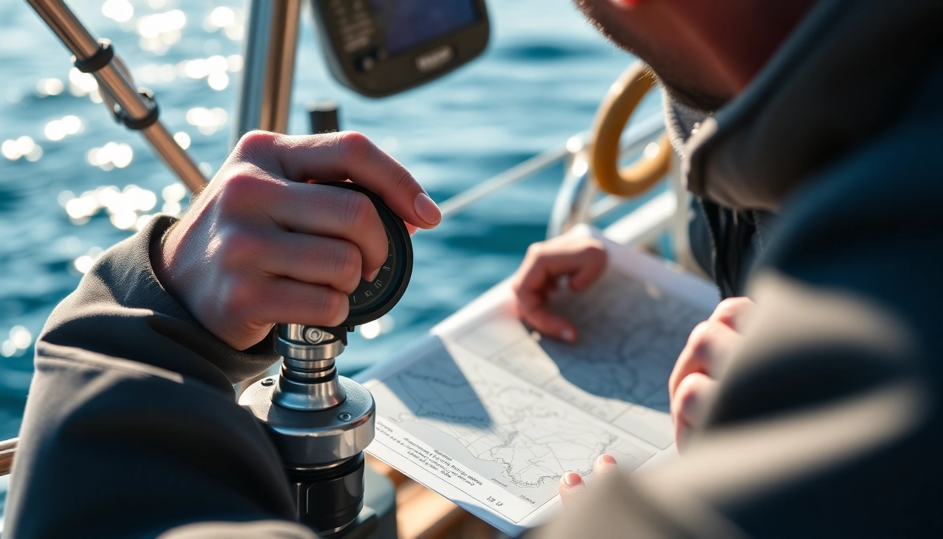 Boots Versegelung is visualized through a navigator plotting course with compass and nautical